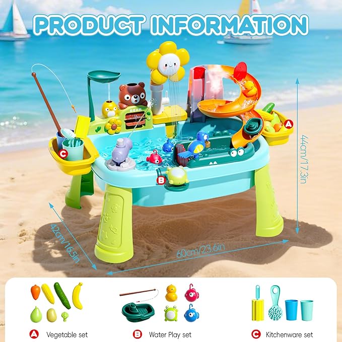 2026 Upgraded Toddler Sand Water Table Toy with Electric Water Pump, Kids Sand Water with Faucet/Play Food Accessories/Fishing Toy, Kitchen Play Sink Toys for Girl Boy Age 3+ (Blue)