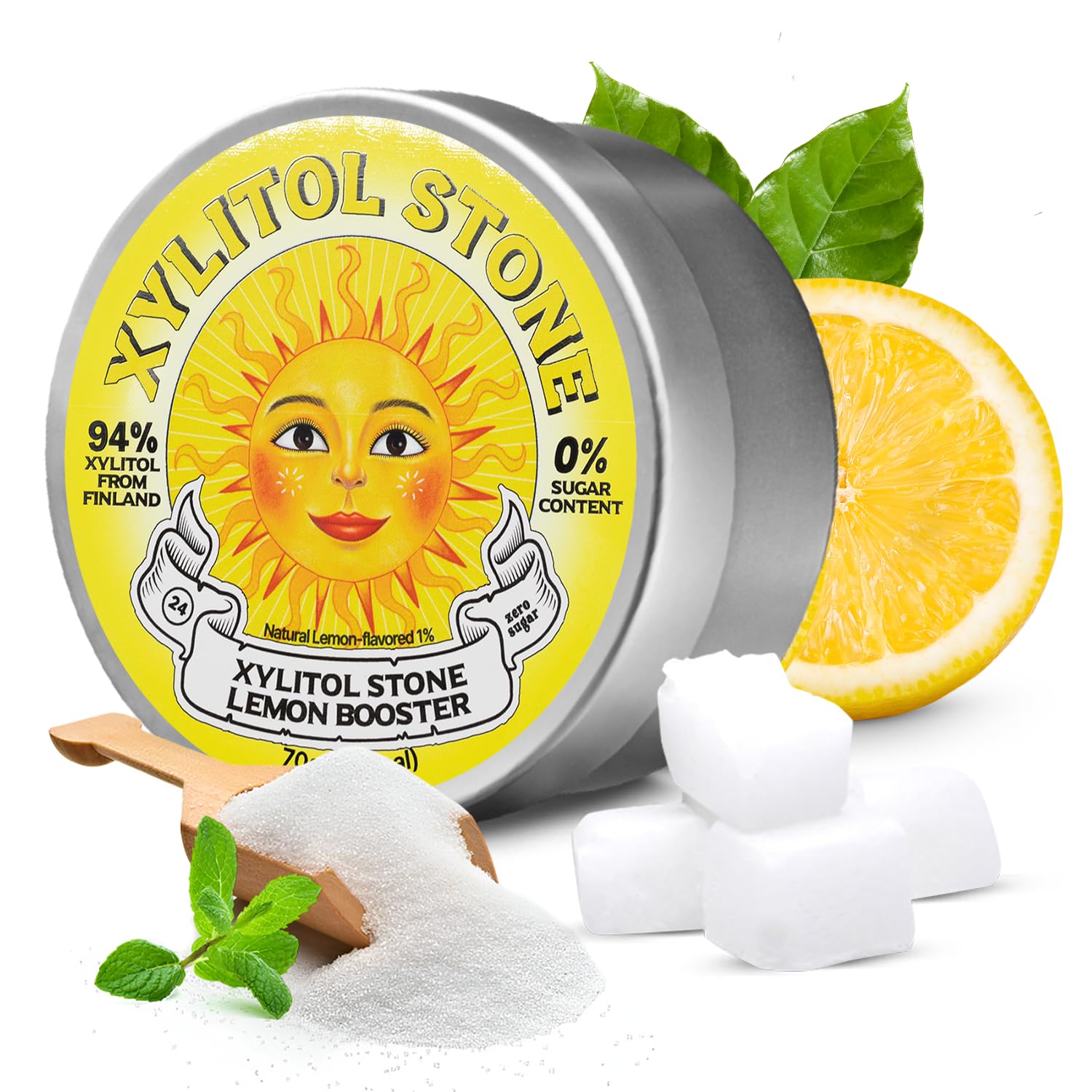 Xylitol Stone Sugar Free Candy - Vegan & Keto Friendly Unique Hard Candy - 100% Natural Flavor Candies - Gluten Free & Non-GMO Breath Freshener Low Calorie Mints - Lemon Booster (Pack of 1)