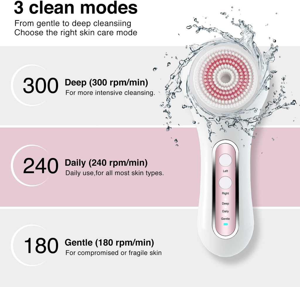 Face Scrubber Exfoliator,Facial Cleansing Brush Rechargeable IPX7 Waterproof with 5 Brush Heads,Electric Face Spin Brush for Exfoliating, Massaging and Deep Cleansing