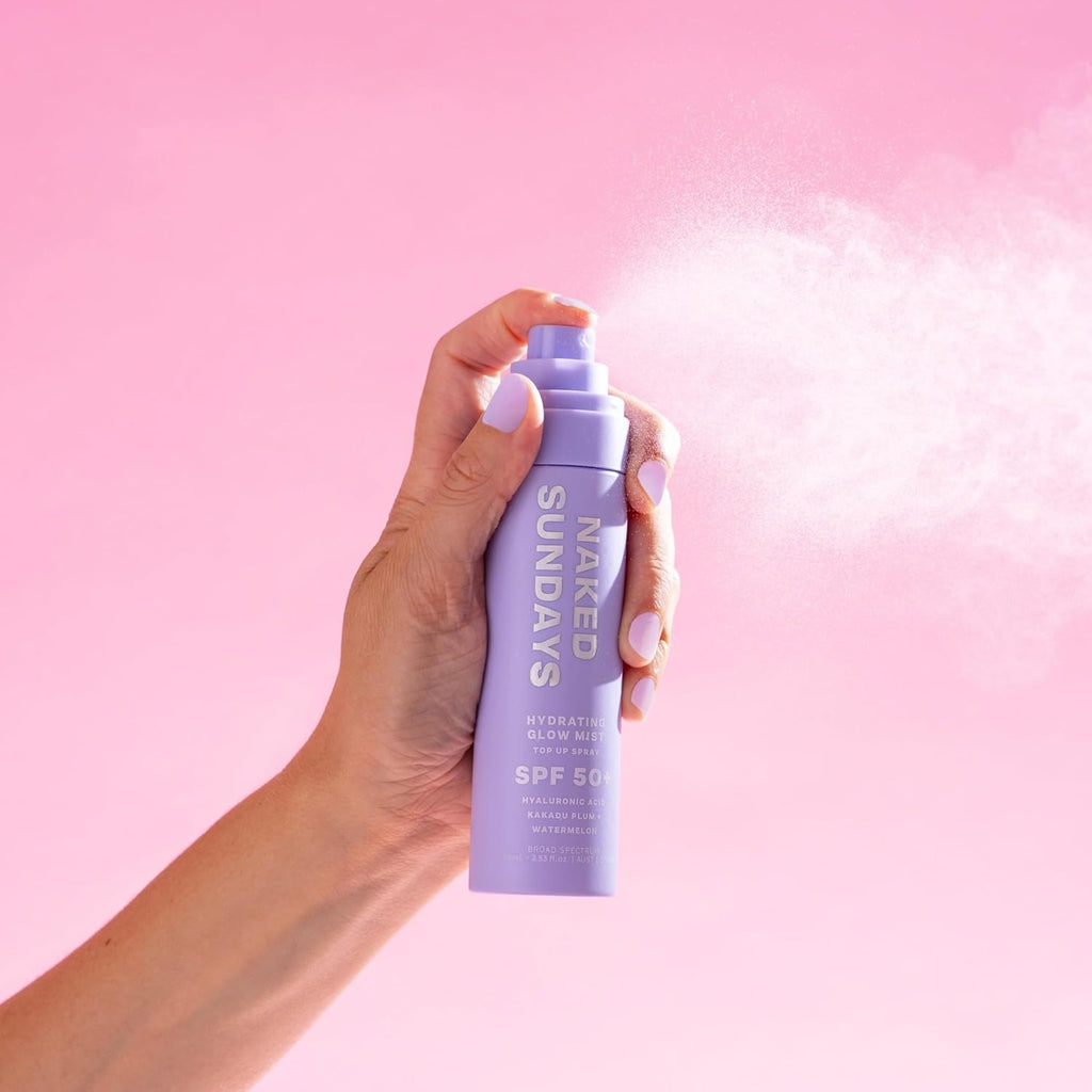 Naked Sundays SPF 50 Hydrating Glow Mist SPF Setting Spray and Face Sunscreen, Lightweight & Non-Greasy, Hydrating Ultra-Fine Mist with Hyaluronic Acid for All Skin Types, Makeup-Friendly - 2 pack