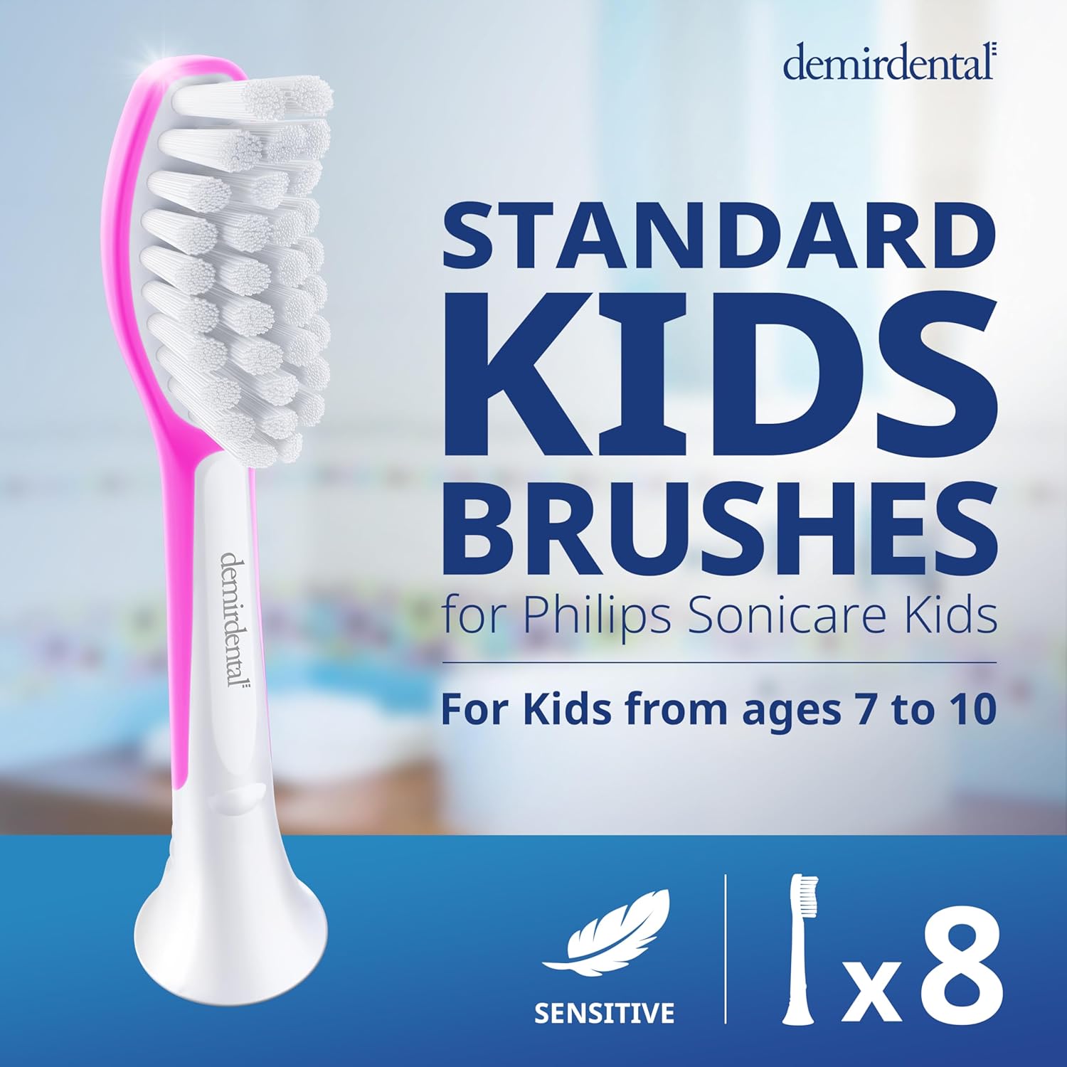 demirdental Kids Toothbrush Heads Compatible with Philips Sonicare Kids Toothbrush Heads - Replacement Heads Sensitive - Brush Heads from Ages 7 to 10 - Magenta - Replaces HX6048-8 Pack