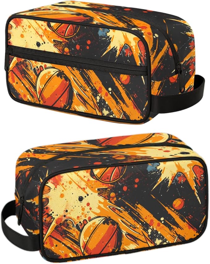 Basketball Theme Boys Travel Toiletry Bag Waterproof Wash Bag Shower Shaving Bag Cosmetic Organizer Makeup Bag Portable Toiletries Accessories for Women Men Basketball