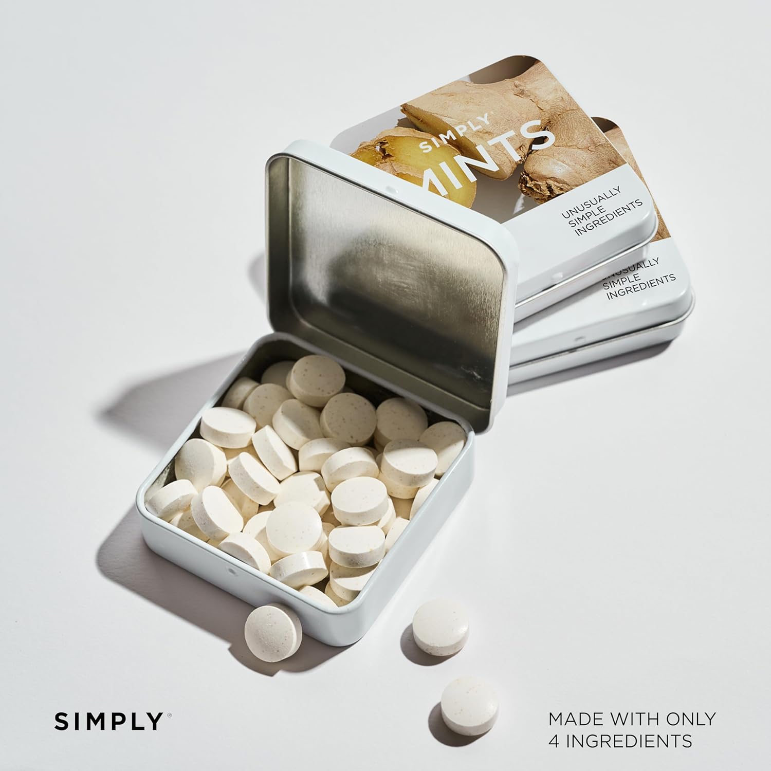 SIMPLY Mints | Ginger Breath Mints | Pack of Six (180 Pieces Total) | Made With Real Ginger + Good for Nausea + Aspartame-Free + Vegan + non-GMO