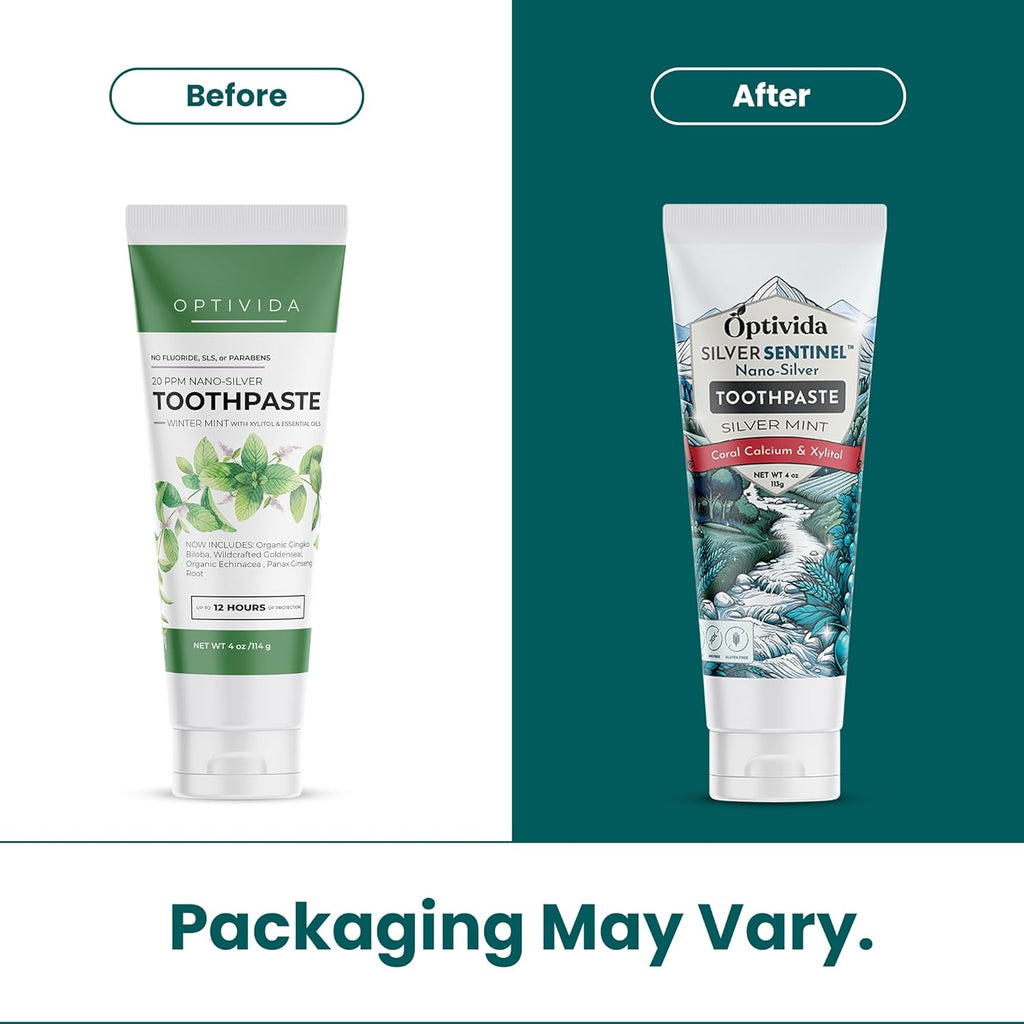 Optivida (2 Pack) Fluoride Free Colloidal Silver Infused Xylitol Toothpaste for Adults & Kids. Anti-Cavity*, Anti-Plaque* Coral Toothpaste with Spearmint Oil for Gum Health & Teeth whitening - 4oz