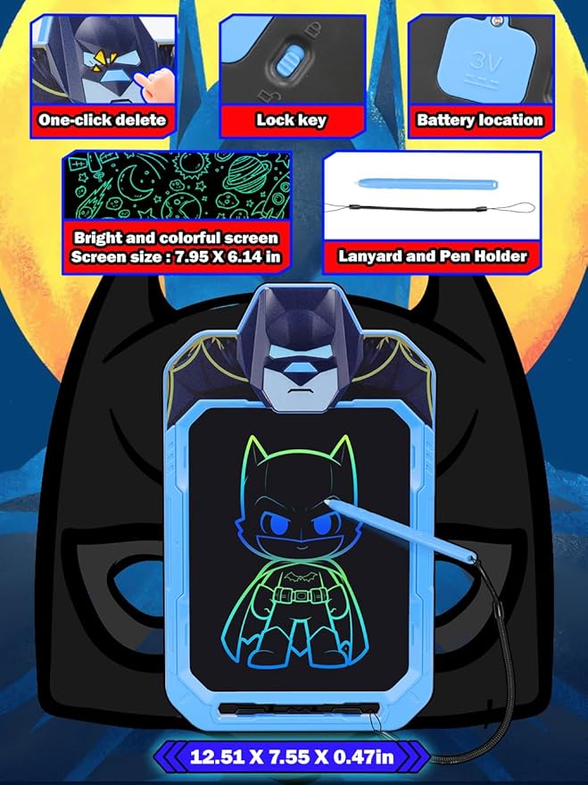 LCD Writing Tablet for Kids 10 Inch Bat Hero for Toddler 3 4 5 6 7 8 - Paint, Doodle Board, Drawing Pad - Travel Toys, Road Trip Car Activities, Birthday Christmas Gift Boys & Man
