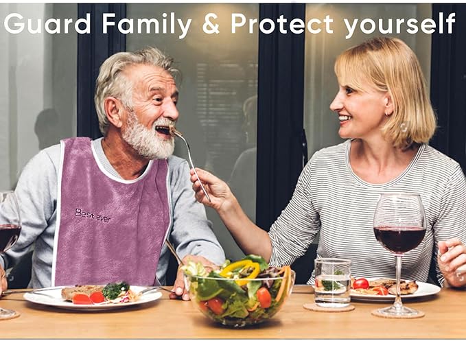 3 Pack Adult Bibs, Microfiber Super Soft Eating Cloth for Adults, Disabled, Adjustable, Dining Clothing Protector