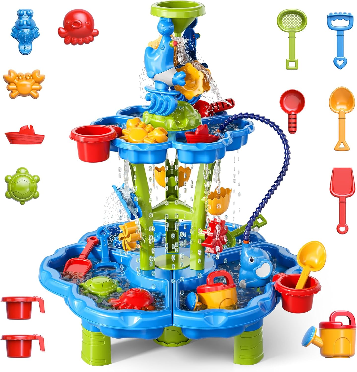 3 in 1 Flower Shape Water Table with Pump for Toddler Kids Ages 3-5 4-8, Summer Outdoor Toys Kids Beach Toys Water Play Sensory Table, Birthday Party Gifts for Toddler Boys Girls Ages 3 4 5 6 7 8