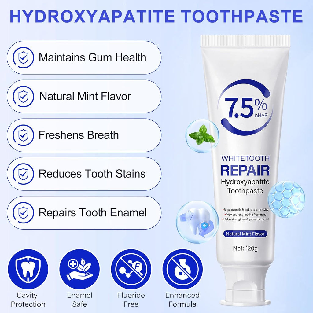 2Pcs Hydroxyapatite Toothpastes for Enamel Protection and Tooth Strengthening, with Gentle Mint, Provides Long-Lasting Fresh Breath, Daily Use for Oral Health, 4.23 OZ