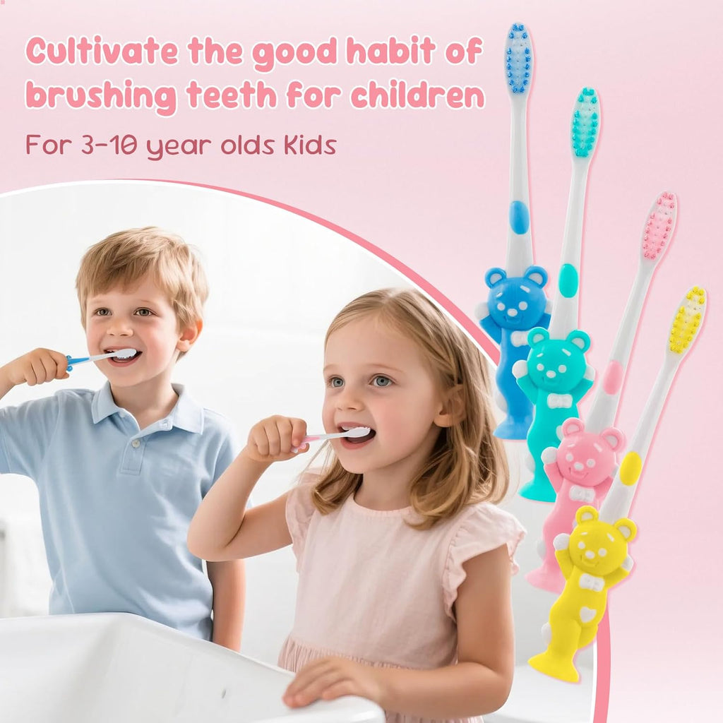 Toothbrushes for Kids In Bulk, Individually Wrapped Disposable Toothbrush Cute Manual Soft Bristles Children Toothbrush With Cover Suction Cup Toddler Toiletries Set for Home/School/Travel (60 Pack)