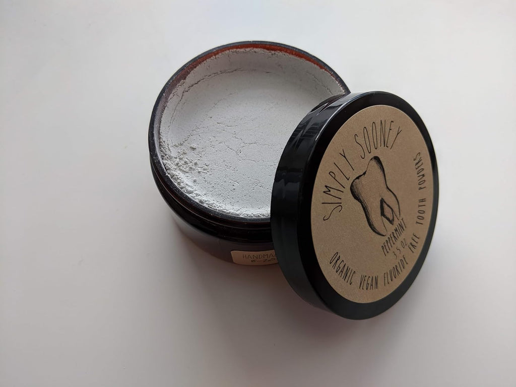 Simply Sooney Vegan Fluoride Free Toothpaste Powder I Organic Peppermint Essential Oil I Natural Whitening I Stronger Teeth (3.5 oz (Jar BPA Free Plastic))