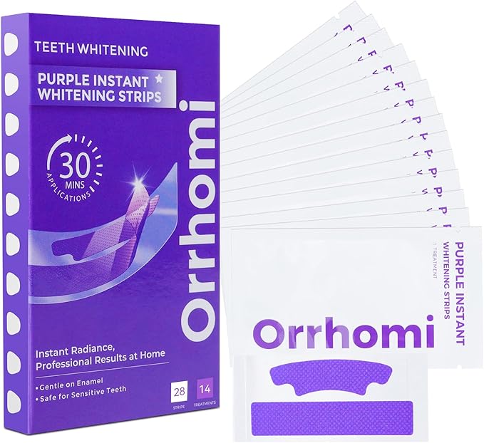 Teeth Whitening Strips 14 Treatments, Enamel Safe for Sensitive Tooth, Whitens Teeth, Purple Whitening Strips, Removes Yellow Stains & Bad Breath - Effective Color Correction for a Brighter Smile