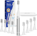 SEAGO Electric Toothbrush for Adults - 3 in 1 Holder with 8 pcs Replaceable Brush Battery Operated Travel Toothbrush kit Portable and 2 Minute Timer (Silver, Middle)