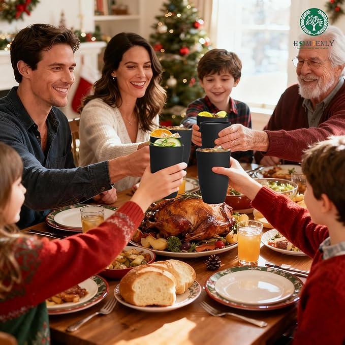 Homienly Wheat Straw Cups, 20 OZ Drinking Cups Set of 6, Plastic Cups Reusable, Stackable Kitchen Cups Set, Dishwasher Safe Water Glasses, Unbreakable Drinking Glasses for Camping, Traveling - Black