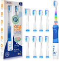 SEAGO Kids Electric Toothbrush with 2 Mins Brushing Timer and 8 Replacement Bursh Heads,Rainbow LED Light Make Brushing Fun, Blue Color Boys Battery Powerd Toothbrush for 4-12 Years Old