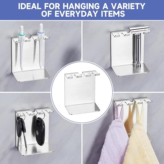 Electric Toothbrush Head Holder, Oukimly Toothbrush Holder Wall Mounted or Desktop, Metal Tooth Brush Holder, Shower Brush Head Holder, Electric Toothbrush Holder for Bathroom (Silver, Small)