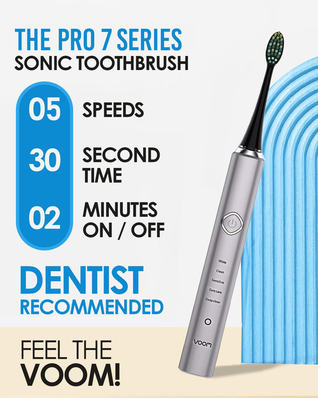 Voom Sonic Pro 7 Electric Toothbrush for Adults, Sonicare Electric Toothbrush with 40000 VPM w/ 5 Deep Clean Modes, Rechargeable Toothbrushes Fast Charge 4 Hours Last 8-Weeks