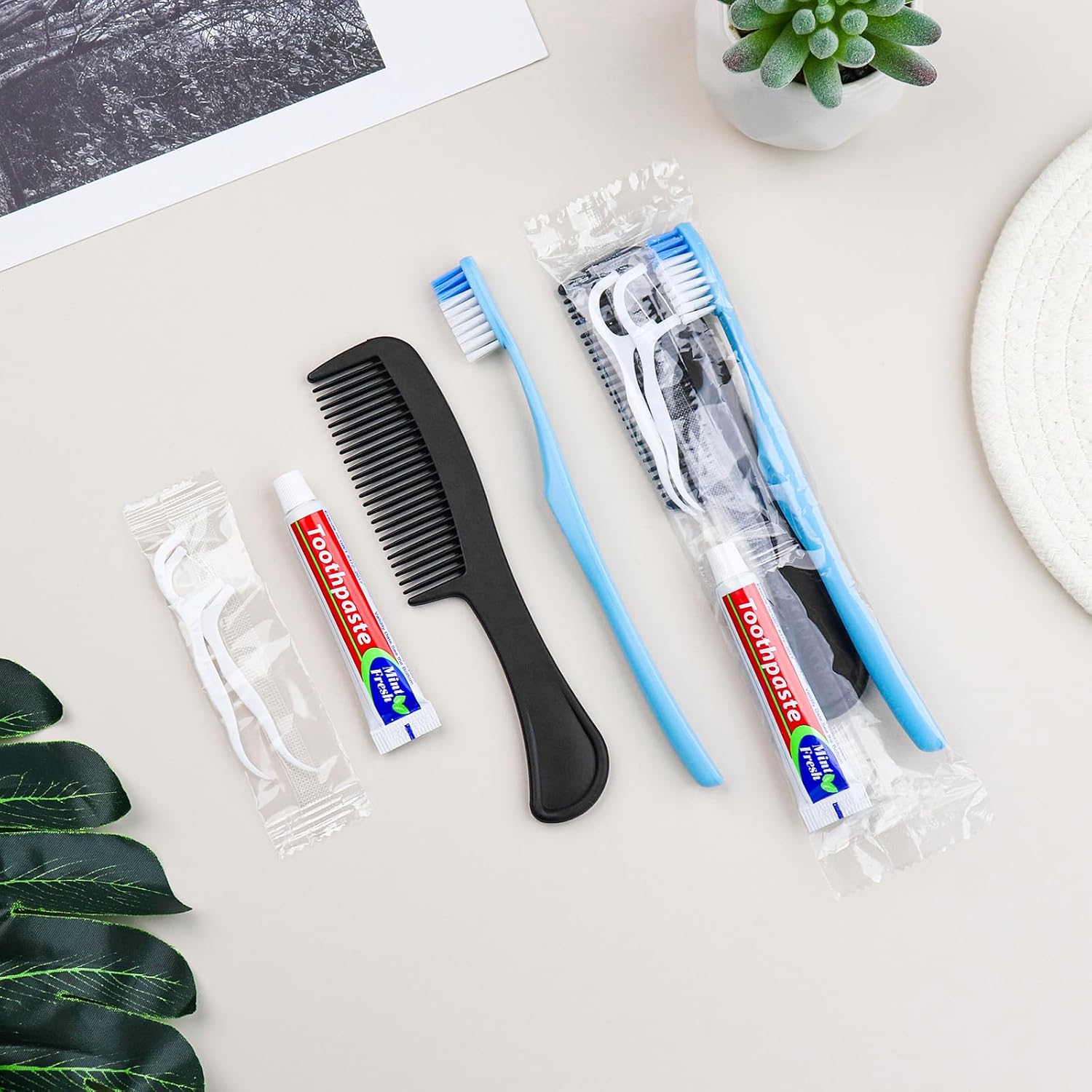 10 Sets Disposable Toothbrushes with Toothpaste Floss Comb Individually Wrapped, Disposable Toothbrush Bulk, 10g Toothpaste,Dental Floss,6in Comb Bulk Toothbrush Kit for Homeless,Airbnb,Hotel