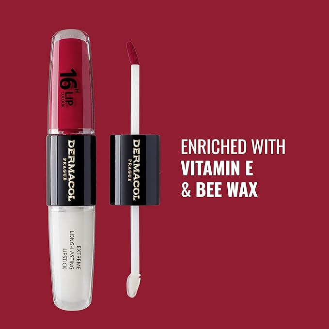 Dermacol NEW 16-Hour Lip Colour, Highly Pigmented Glossy Lip Stain, Two-Phase Lip Plumper Gloss, Kissproof Lip Makeup Products with Matte and Glitter Finish,n.3