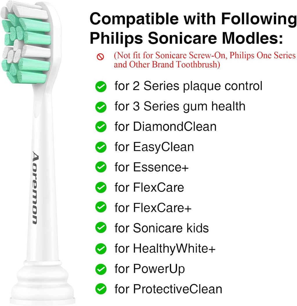 Aoremon Replacement Heads for Sonicare - Toothbrush Heads Compatible with Philips Sonicare Snap-on Electric Toothbrush (White),8 Pcs