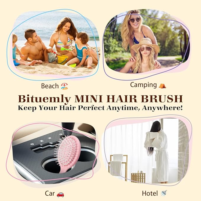 10Pcs Mini Hair Brush, Travel Detangling Brush for Girls Boys Kids Women Men, Pocket Small Hairbrush for Thick Curly Thin Long Short Wet or Dry Hair No Tangle