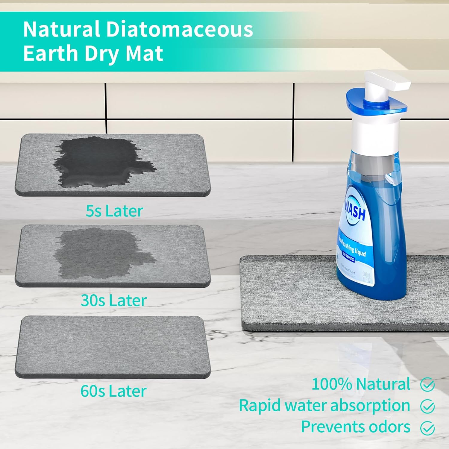 HapiRm Toothbrush Holders for Bathroom - 5 Partitions Bathroom Counter Organizer with Instant Drying Stone, Stainless Steel Countertop Storage Electric Toothbrush Toothpaste Holder - Silver