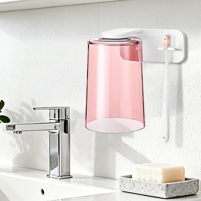 Toothbrush Cup Organizer - Adhesive Rinse Cup Set, Wall Mounted Brush Dispenser, Bathroom Accessory with Space Saving Design, Tooth Care Holder for Home Apartment Dorm Office Hotel RV Travel