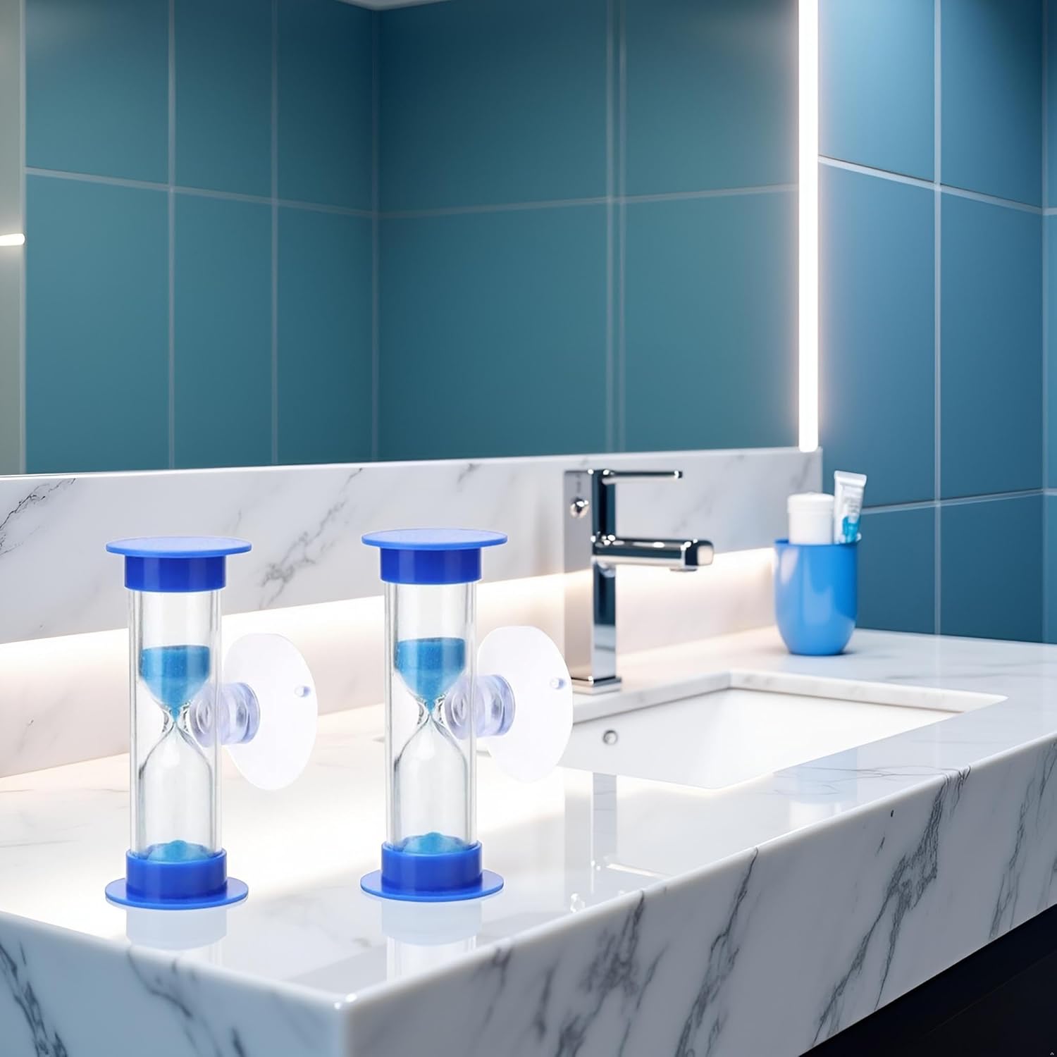 2Pcs Blue Toothbrush Timer for 2mins Sand Clock Timer 2 Minute Sand Timer, Plastic Suction Cup Hourglass Sandglass Desktop Ornament Party Favors Kitchen Utensils and Gadgets