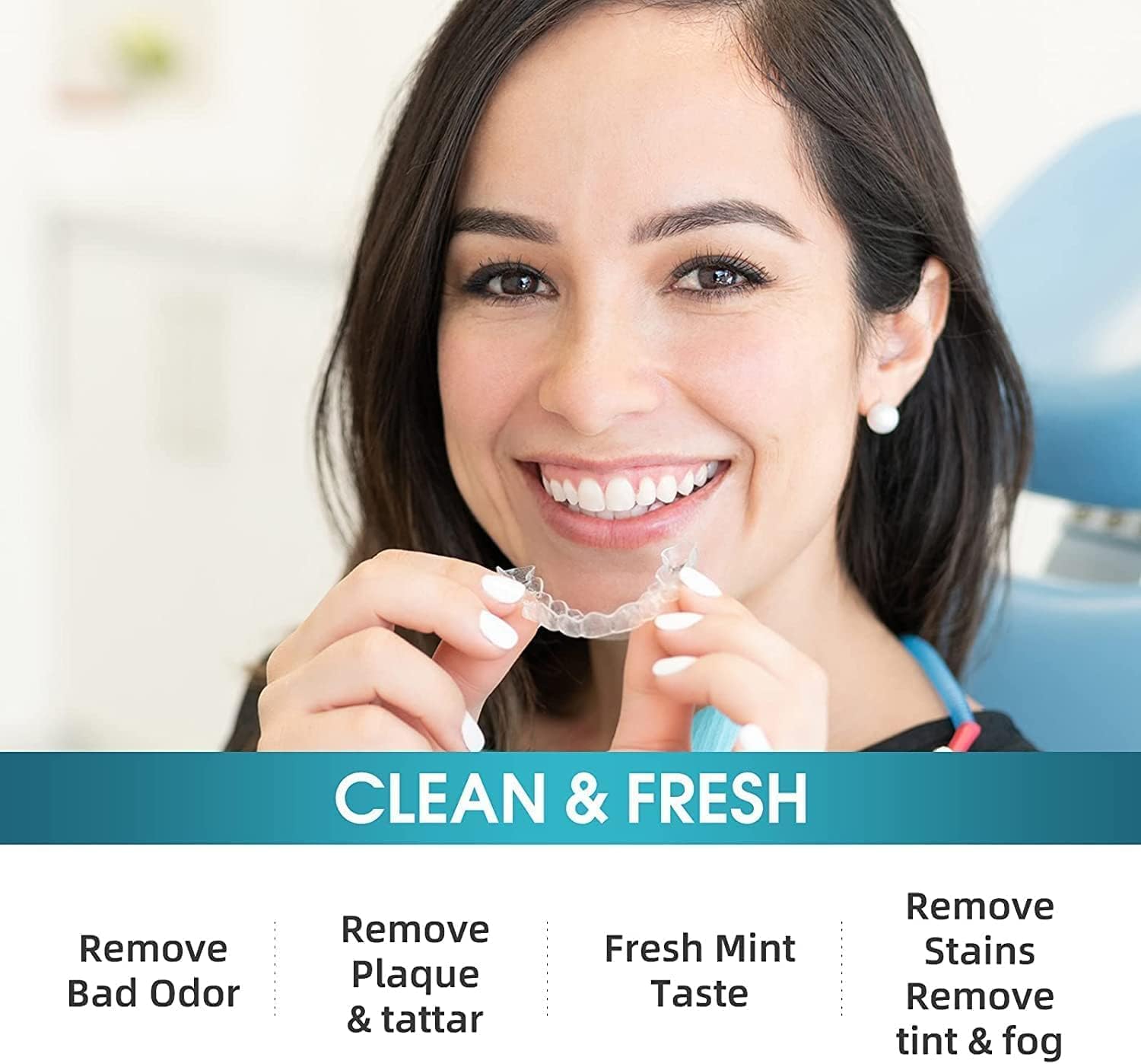 Y-Kelin Retainer and Denture Cleaner 120 Tablets for 4 Months Removes Stains Plaque Odors for Dentures Retainers Mouth Guard and Removable Dental Appliances (120 PCS, Mint)