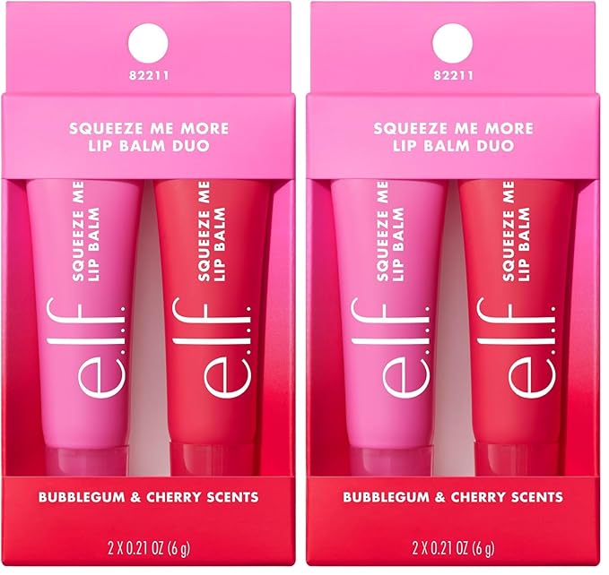 e.l.f. Squeeze Me More Lip Balm Duo, Moisturizing Balm For A Sheer Tint Of Color, Made With Hyaluronic Acid, Vegan & Cruelty-Free, Cherry & Bubblegum (Pack of 2)