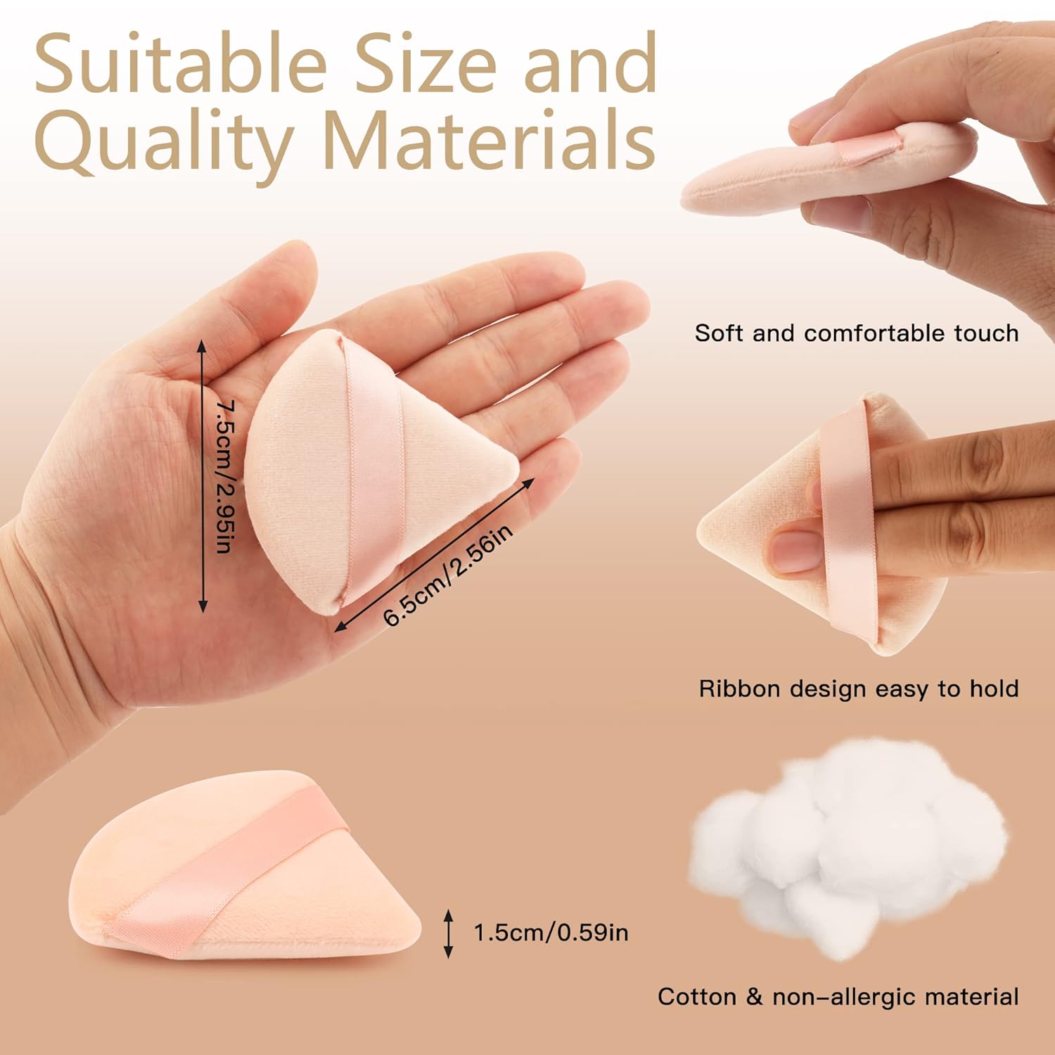 2 Pcs EVAOUXIU Triangle Powder Puff for Face Powder, Soft Plush Setting Powder Puff, Velour Cosmetic Foundation Blender Sponge Beauty Makeup Tools (Nude)