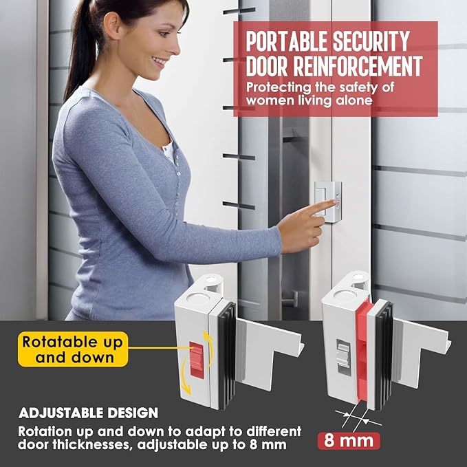 Portable Door Lock for Travel - No Drill Adjustable Latch, Hotel & Apartment Security, Child Proof Interior Defender for Inward Swinging Doors.(White-1PCS)