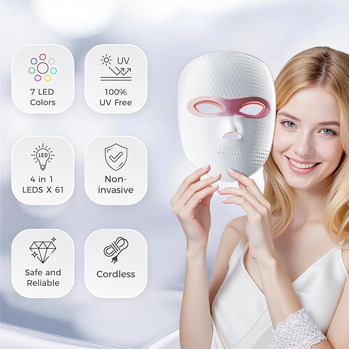 Red Light Therapy for Face LED Face Mask Light Therapy Cordless USB Rechargeable,Red Mask for Home Working Travel Yoga Sleep