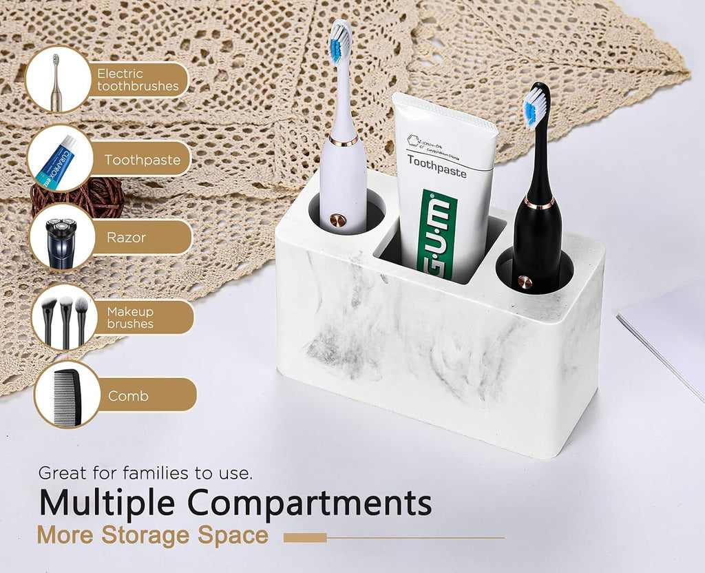 Luxspire Toothbrush Holder, 3 Slots Electric Toothbrush and Toothpaste Holder, Bathroom Countertop Storage Bathroom Accessories Toothbrush Stand for Vanity Counter Organizer Caddy - Gravel White