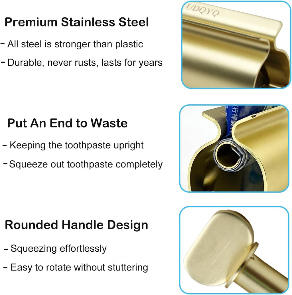 Toothpaste Squeezer - Metal Tube Squeezer Stainless Steel Tube Wringer UDQYQ Toothpaste seat Holder Stand (Matt Gold)