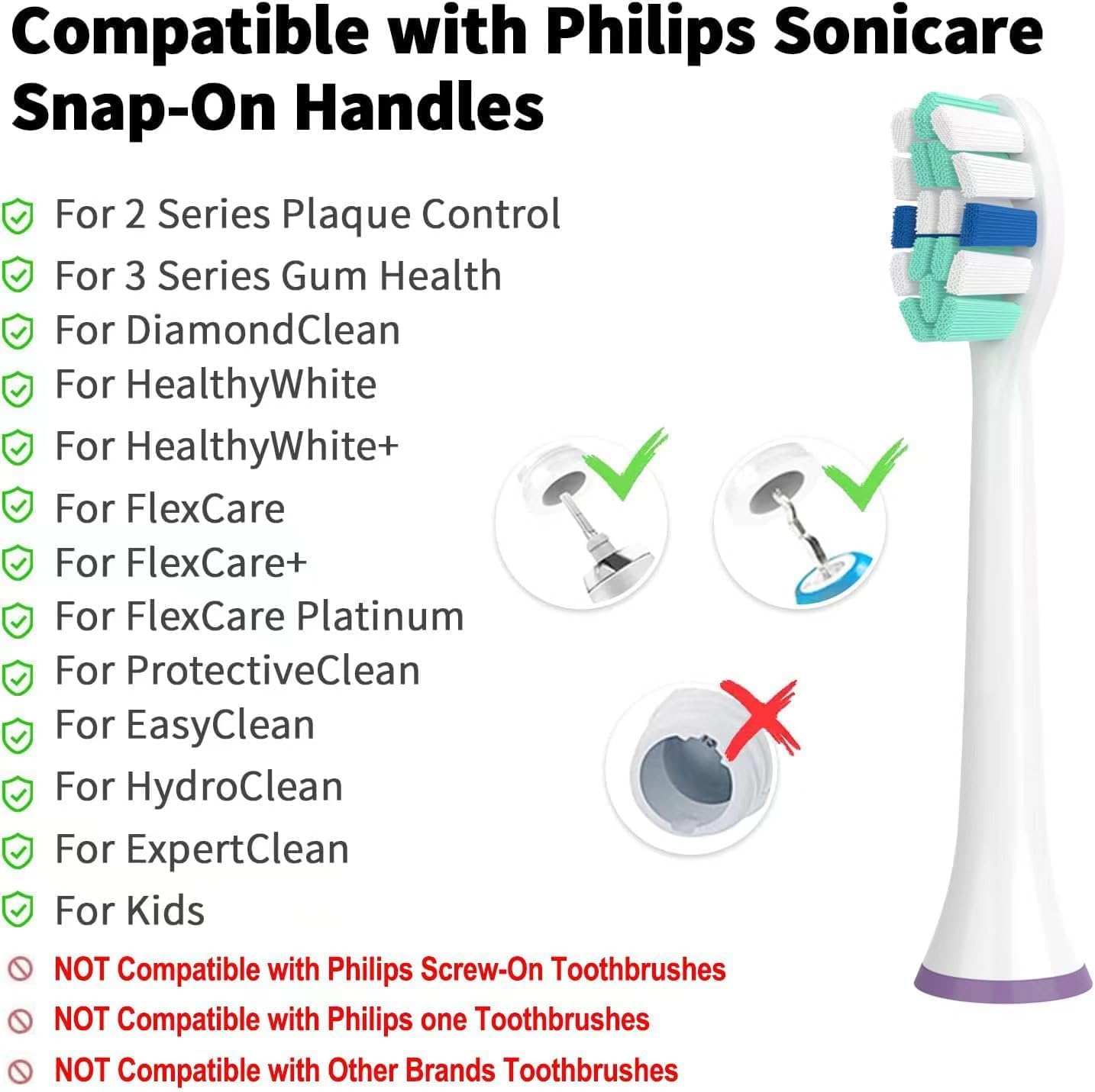Replacement Toothbrush Heads for Philips Sonicare – Compatible with C1/C2/C3/A3/G2/G3/W3, 4100/5100/6100 Series, DiamondClean & More, 8 Packs