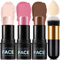 3 Colors Cream Contour Stick, Shades with Highlighter Stick,Blush Stick and Bronzer Contour Stick for Sculpt the Cheeks,Long Lasting,Waterproof,Matte & Dewy Finish for Women (LIGHT MEDIUM(2+5+6))