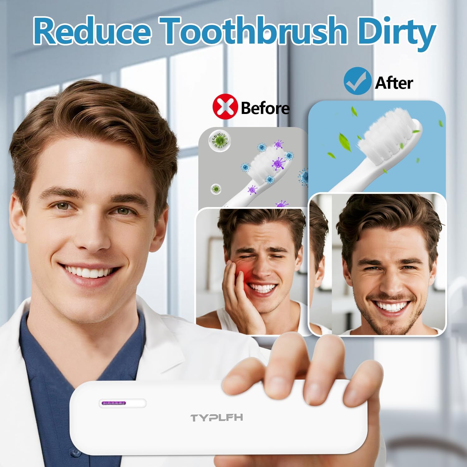 Toothbrush Sanitizer Case, Toothbrush Covers, Portable Toothbrush Travel Holder for Clean and Storage, C Port and AA Batteries Charge, Air Water Filt, Auto-Off, for All Toothbrushes (Green)