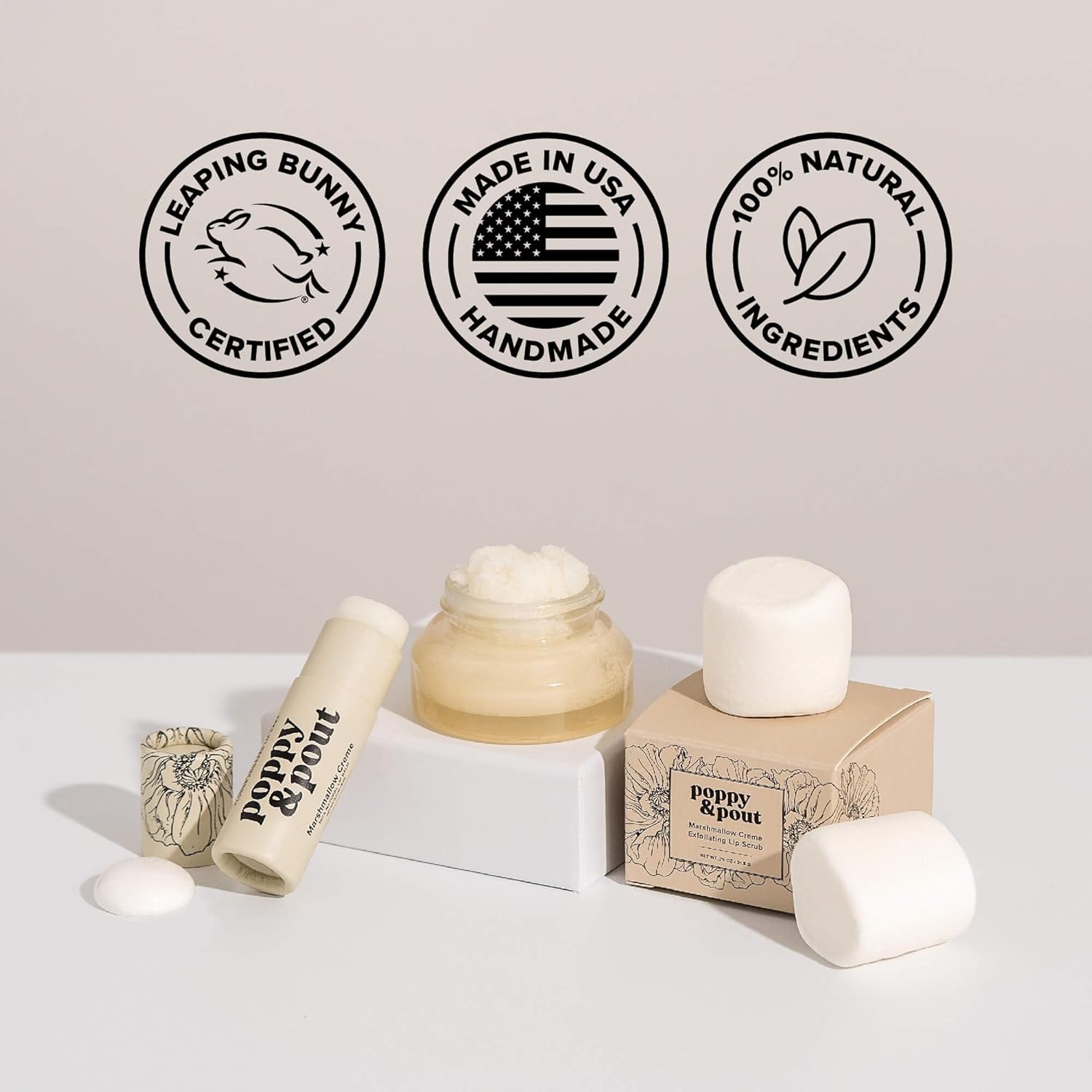 Poppy & Pout Marshmallow Creme Jumbo Lip Balm | All Natural Lip Balms & Moisturizers | Hydrates with Beeswax, Vitamin E, Organic Coconut Oil | Cruelty-Free | Lip Balm in Recyclable Cardboard Tube