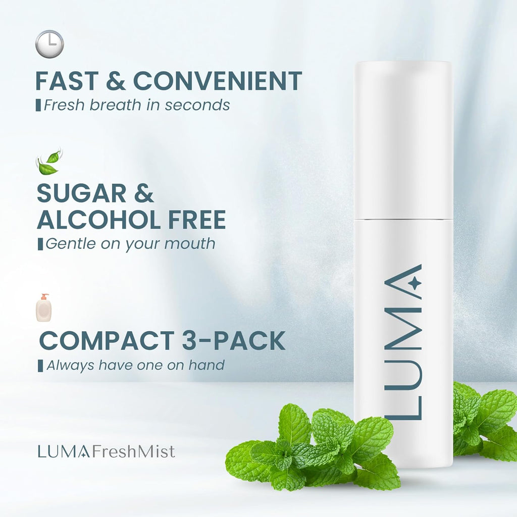 Luma Breath Mist Spray – 3 Pack – Instant Fresh Breath Spray with Mint Flavor – Sugar-Free & Alcohol-Free – Long-Lasting Portable Breath Freshener for Travel, Office, or Daily Oral Care