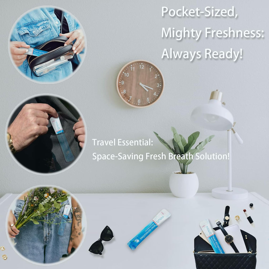 Portable Travel Mouthwash Packets – 20 Count Mint Oral Rinse Strips in Reusable Box, Alcohol-Free Single-Use Mouth Freshener for On-The-Go, Office, Airplane & Road Trips