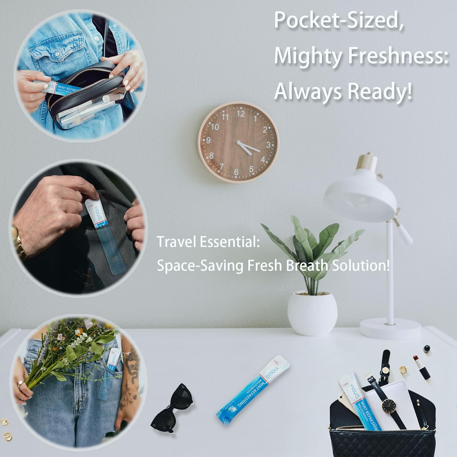 Portable Travel Mouthwash Packets – 20 Count Mint Oral Rinse Strips in Reusable Box, Alcohol-Free Single-Use Mouth Freshener for On-The-Go, Office, Airplane & Road Trips