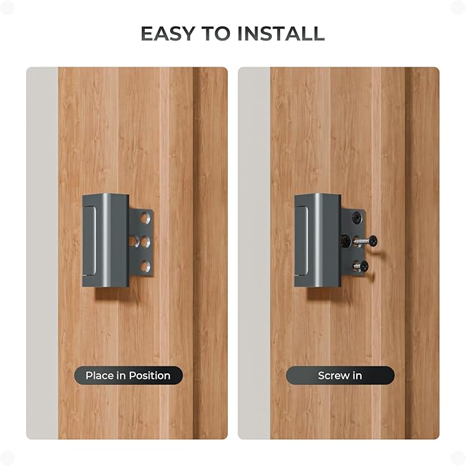 2Pack Home Security Door Reinforcement Lock, Childproof Safety Door Lock Latch Inside Stopper, Add High Security to Prevent Home Unauthorized Entry, Aluminum Construction Finish Grey