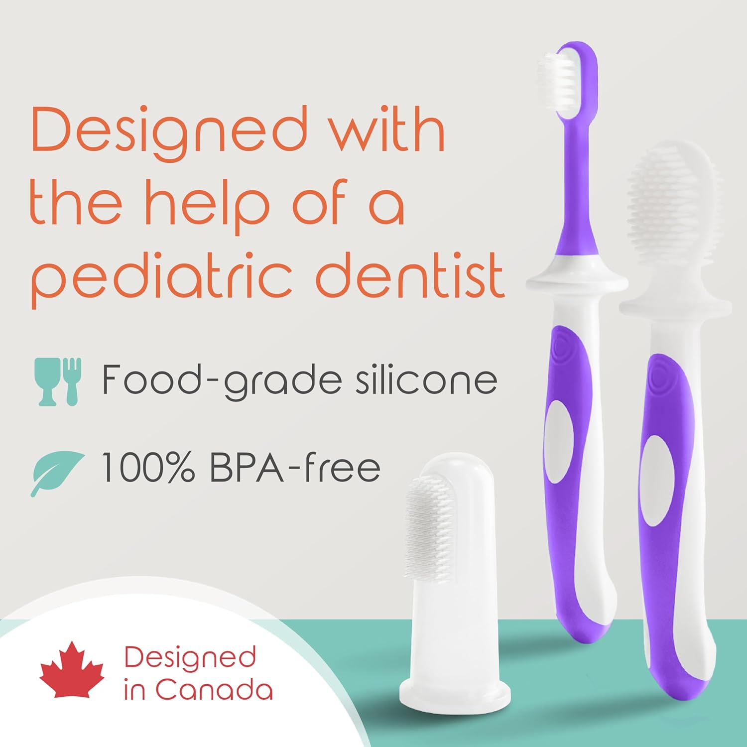 Cherish Baby Care Baby Toothbrush & Toddler Toothbrush Set (0-2 Years) - BPA-Free & Safety-Tested, 2023 Award Winner, Food-Grade Silicone (Purple)