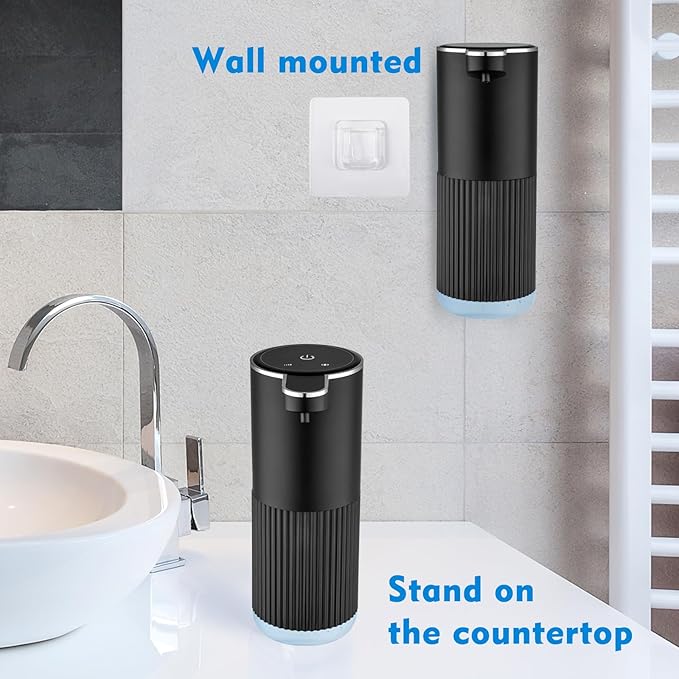 2 Pack Automatic Soap Dispenser Touchless, Rechargeable Foaming Hand Soap Dispenser, 4-Level Adjustable Foam for Bathroom Countertop, Electric（Black）