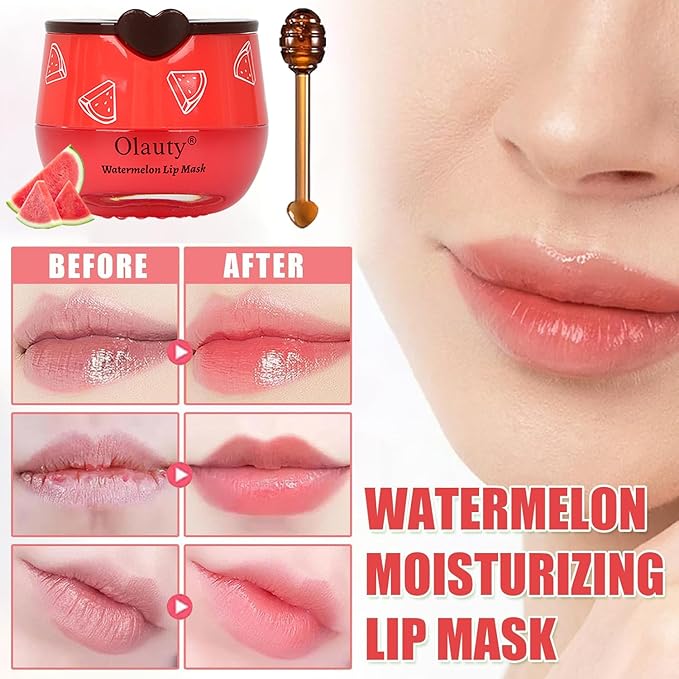 4 PCS Bee Lip Balm Lip Mask Honey Pot,Strawberry&Honey&Watermelon&Apple Lime Lip Sleeping Mask,Hydrating Prevention Dry Lip Care,Moisturizing Lip Mask Overnight Reduces Lip Lines