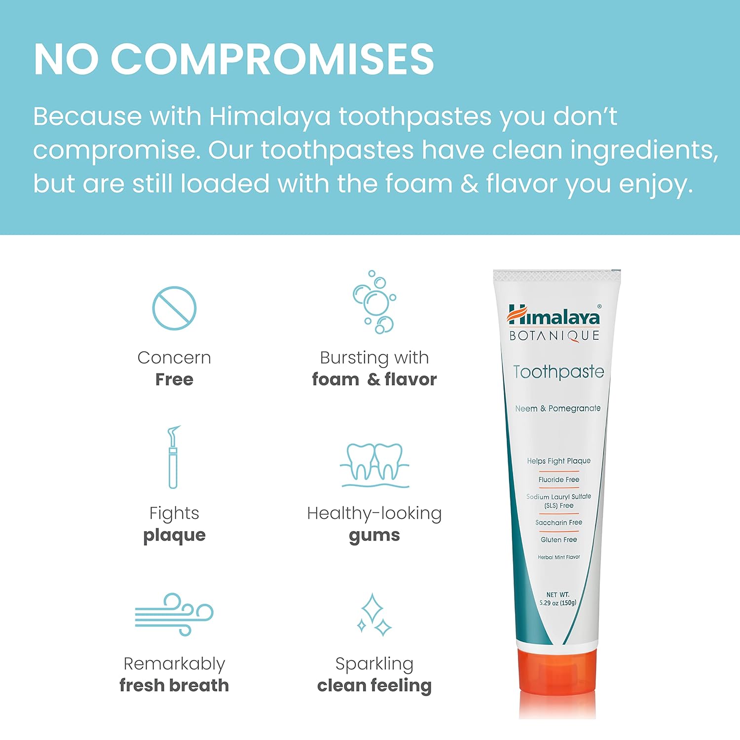 Himalaya Botanique Neem & Pomegranate Toothpaste, Mint Flavor - Fluoride Free Toothpaste Fights Plaque & for Fresh Breath - Vegan, Gluten Free, No SLS, No Artificial Flavors or Colors, 5.29 oz