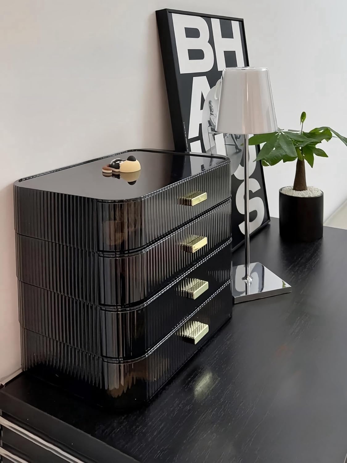 2 Pack Stackable Makeup Organizer with Drawers, Bathroom Storage for Eyeshadow Palettes, Cosmetics, and Beauty Supplies. Ideal for Vanity Counter, Cabinet, Entryway Table, Desk