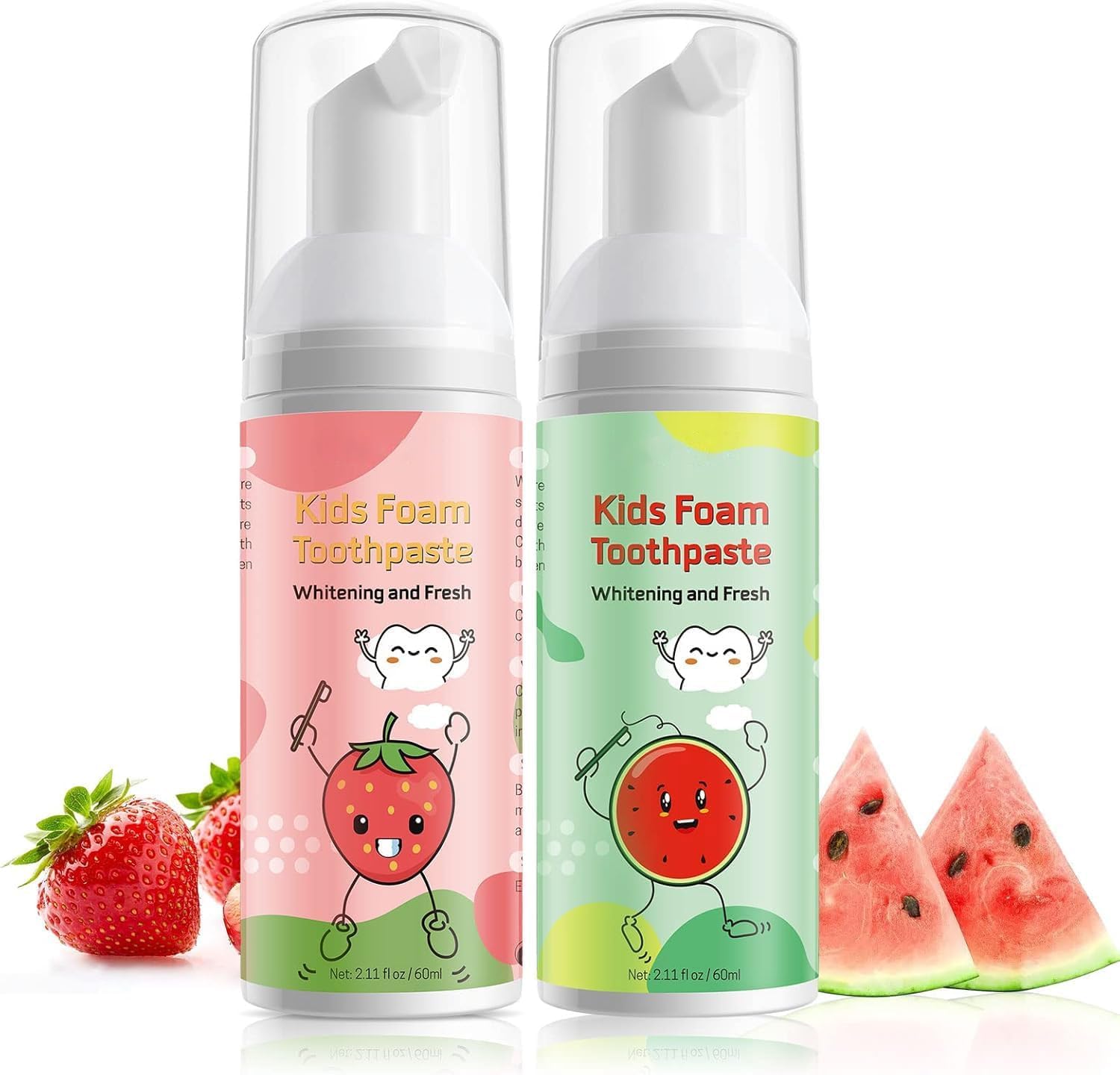 Foam Toothpaste Kids,Toddler Toothpaste with Low Fluoride & Natural Formula to Reduce Plaque, Kids Toothpaste for U Shaped Toothbrush for Children Ages 3 Plus (120 ML, Strawberry & Watermelon)