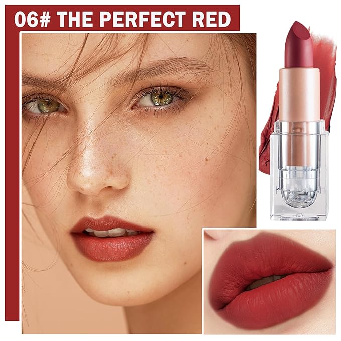 Matte Nude Lipstick Velvet Lip Gloss Non-Fading Non-Sticky Cup Nude Lipstick Matte Lip Stain Long Lasting Waterproof Lipstick for Women Girls Daily Lip Makeup-606 Perfect Red