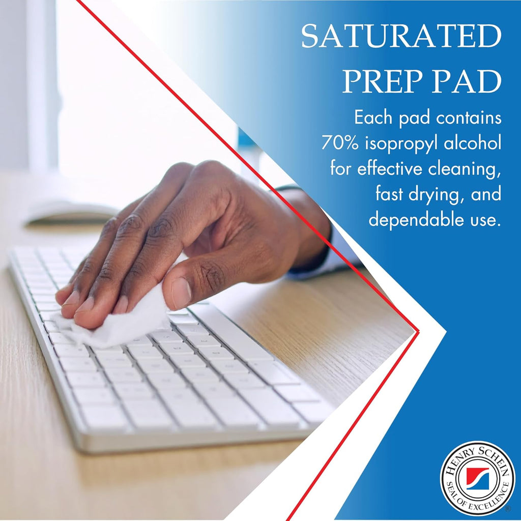 Henry Schein Large Alcohol Prep Pads (Case of 20 Boxes, 4,000 Total) – 70% Isopropyl Alcohol Wipes, Individually Wrapped – 2-Ply, Textured – Skin Prep Alcohol Swabs – Sterile Pads